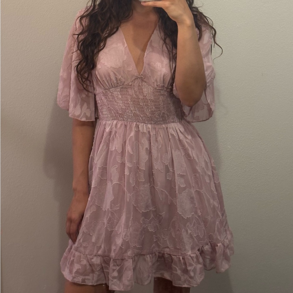Blush Pink Embroidered Dress - Garden Cottagecore Size S